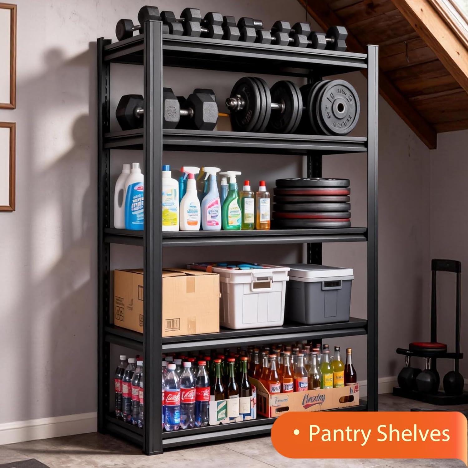 Metal Storage Shelves Unit,5-Tier Adjustable Heavy Duty Garage Shelving,3000LBS Garage Storage Industrial Shelves,Storage Racks,Steel Shelf Suitable for Shop,Warehouse,Basement - Image 6