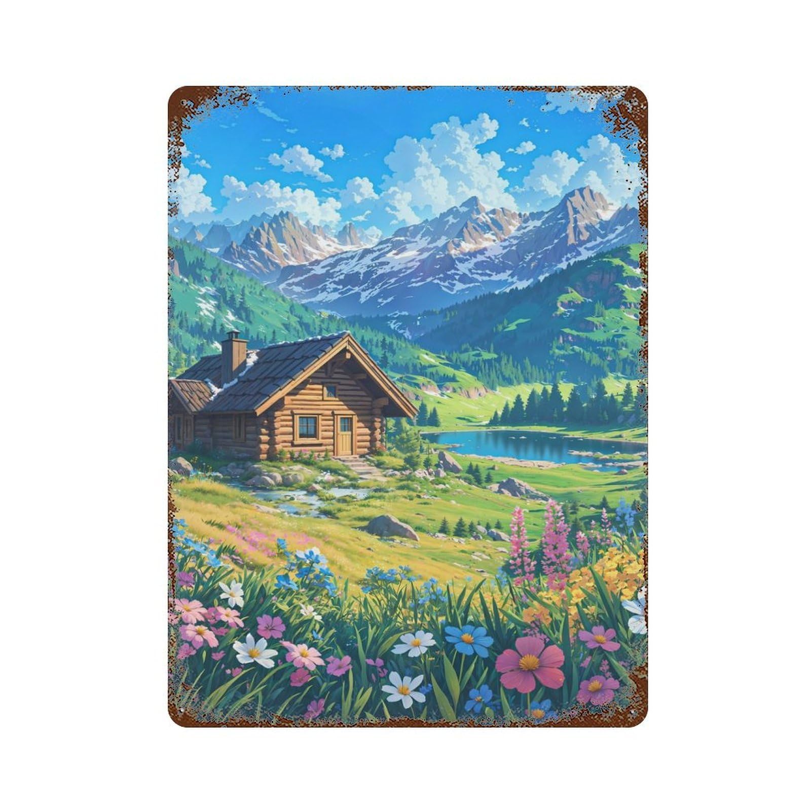 Mountain Retreat Vintage Wall Sign 15.7"x11.8", Rust Effect Metal Decor for Basement, Hobby Room And Garage Decor