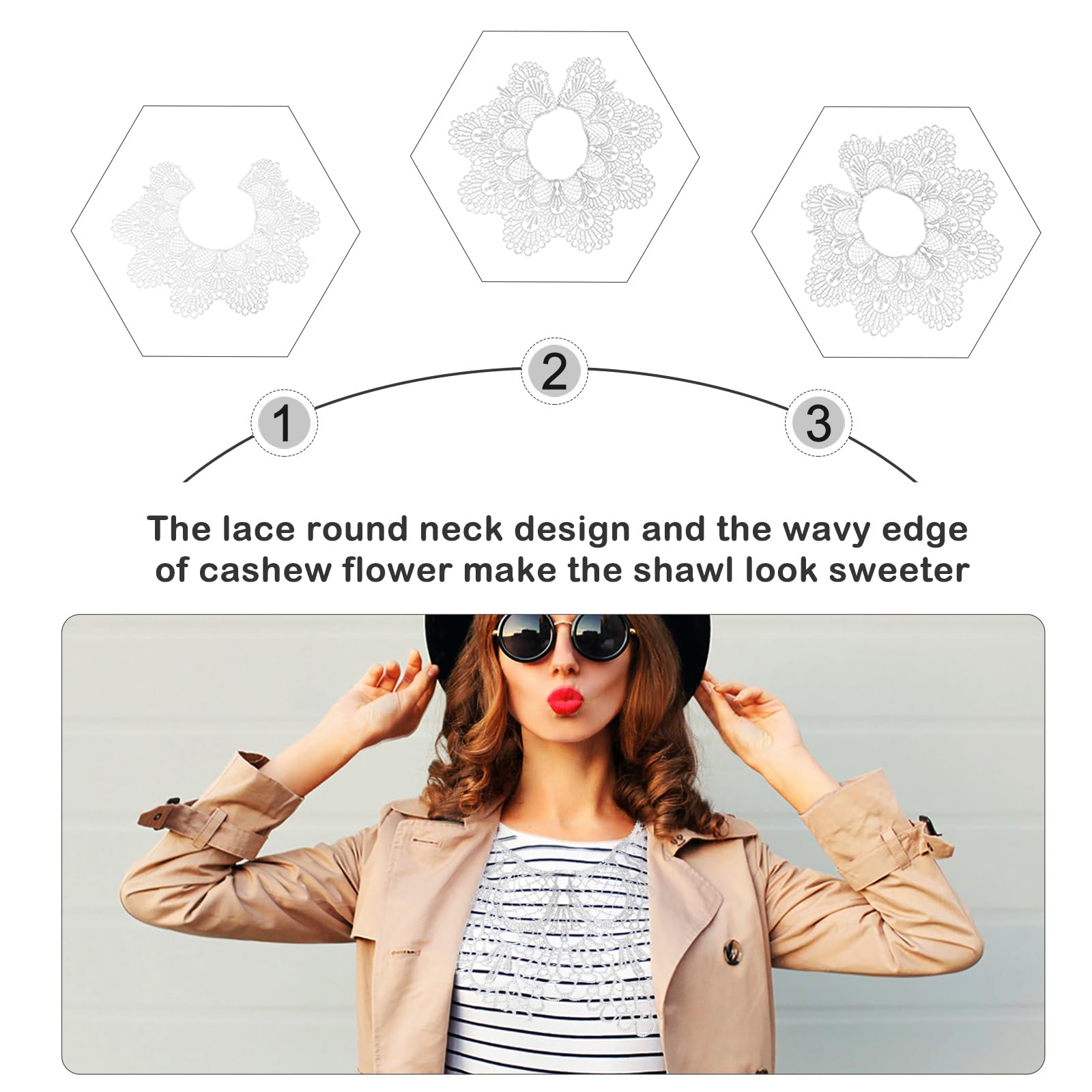 PACKOVE Embroidered Lace Collar Applique 14.5In X 4.7In Decorative Neckline Trim for DIY Clothes Dresses Hats Bridal Sewing Accessory Lightweight - Image 4