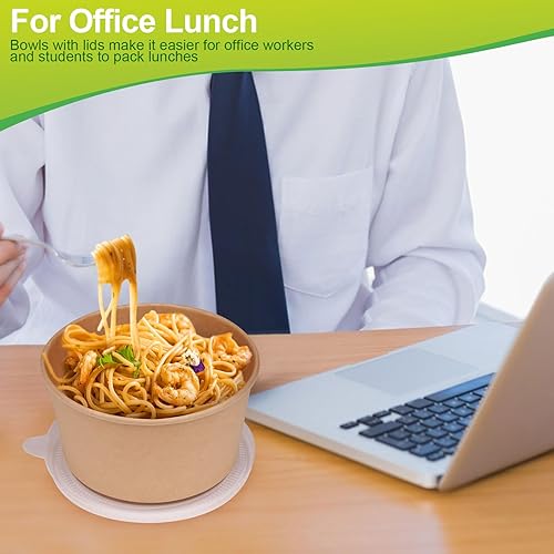 Miniatura 2 de Greensight Cuencos de papel grandes de 32 onzas con tapas, paquete de 50 unidades, desechables, biodegradables para ensaladas, sopas, alimentos