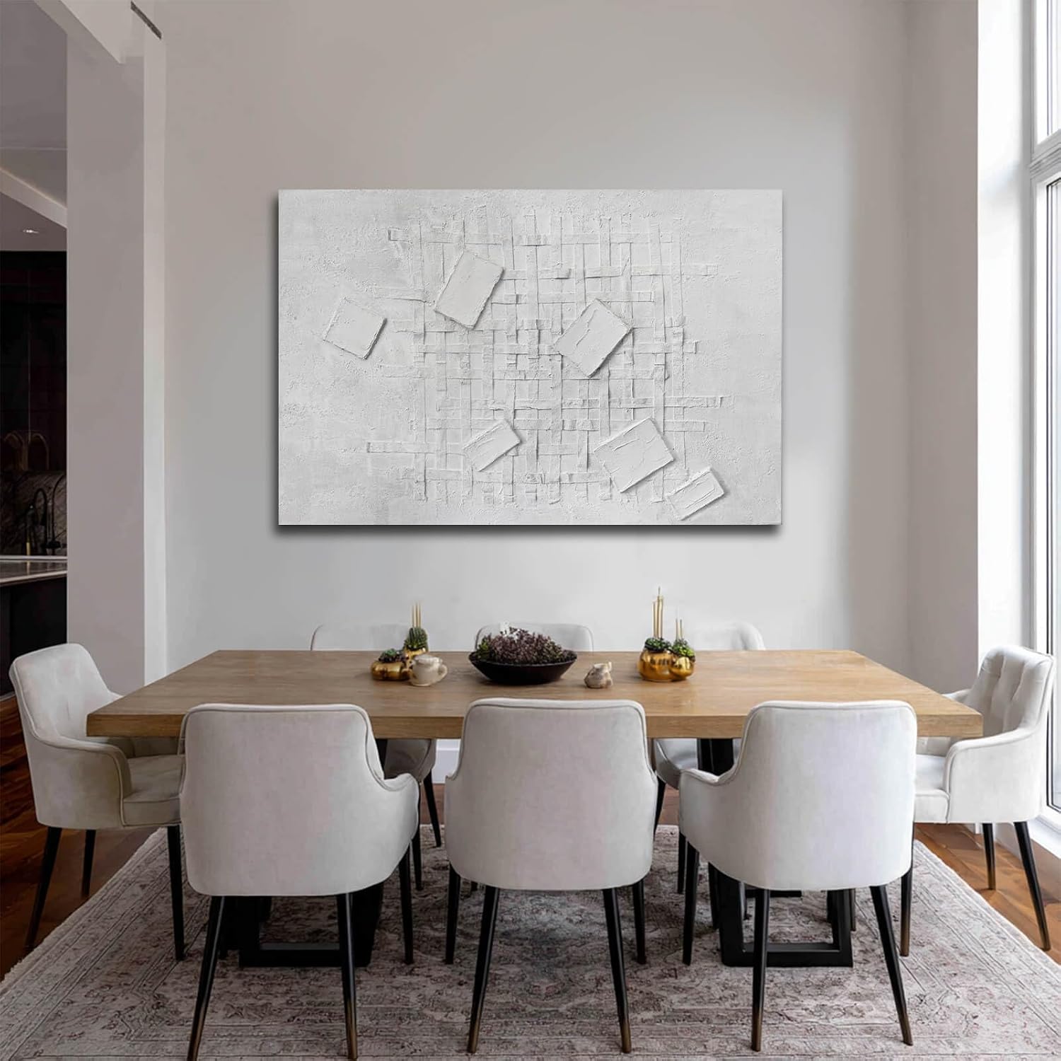 White Minimalist Wall Art Neutral Abstract Wall Decor for Bedroom Large Framed Canvas Wall Art for Living Room Dining Room 32x48 Inch