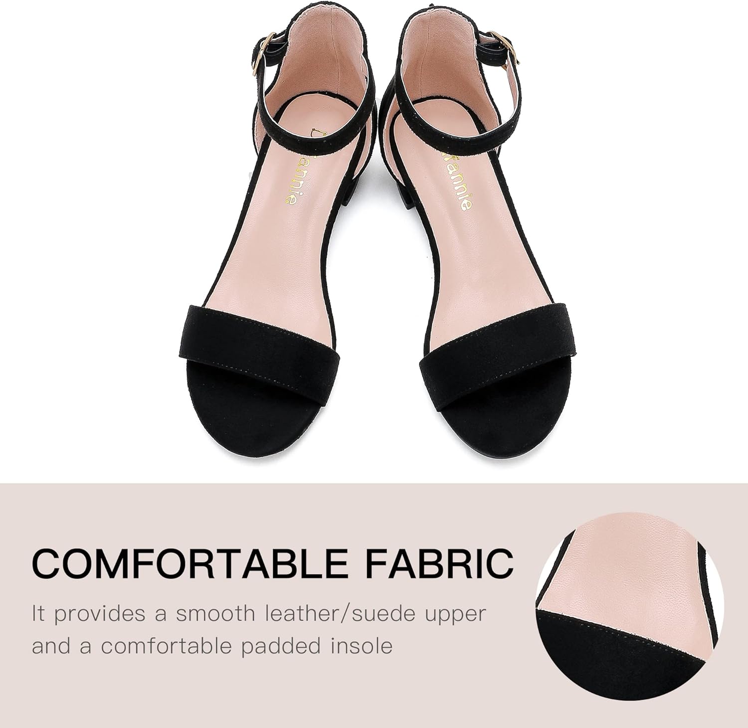 Dufannie Girls Sandals Low Heels Dress Pump Ankle Strap Open Toe Flower Girl Wedding Party for Toddler Little Big Kid - Image 4