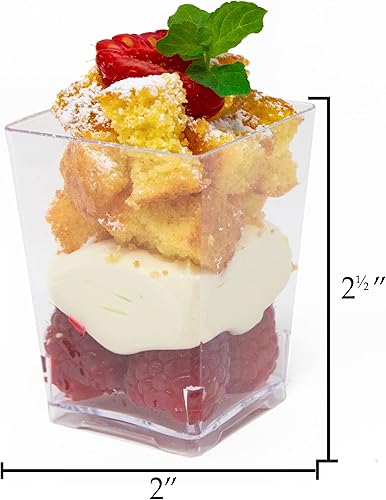 Miniatura 3 de CMJJ - Paquete de 50 vasos cuadrados de plástico pequeños de 4 onzas con cucharas Hermes de grado profesional reciclable transparente desechable