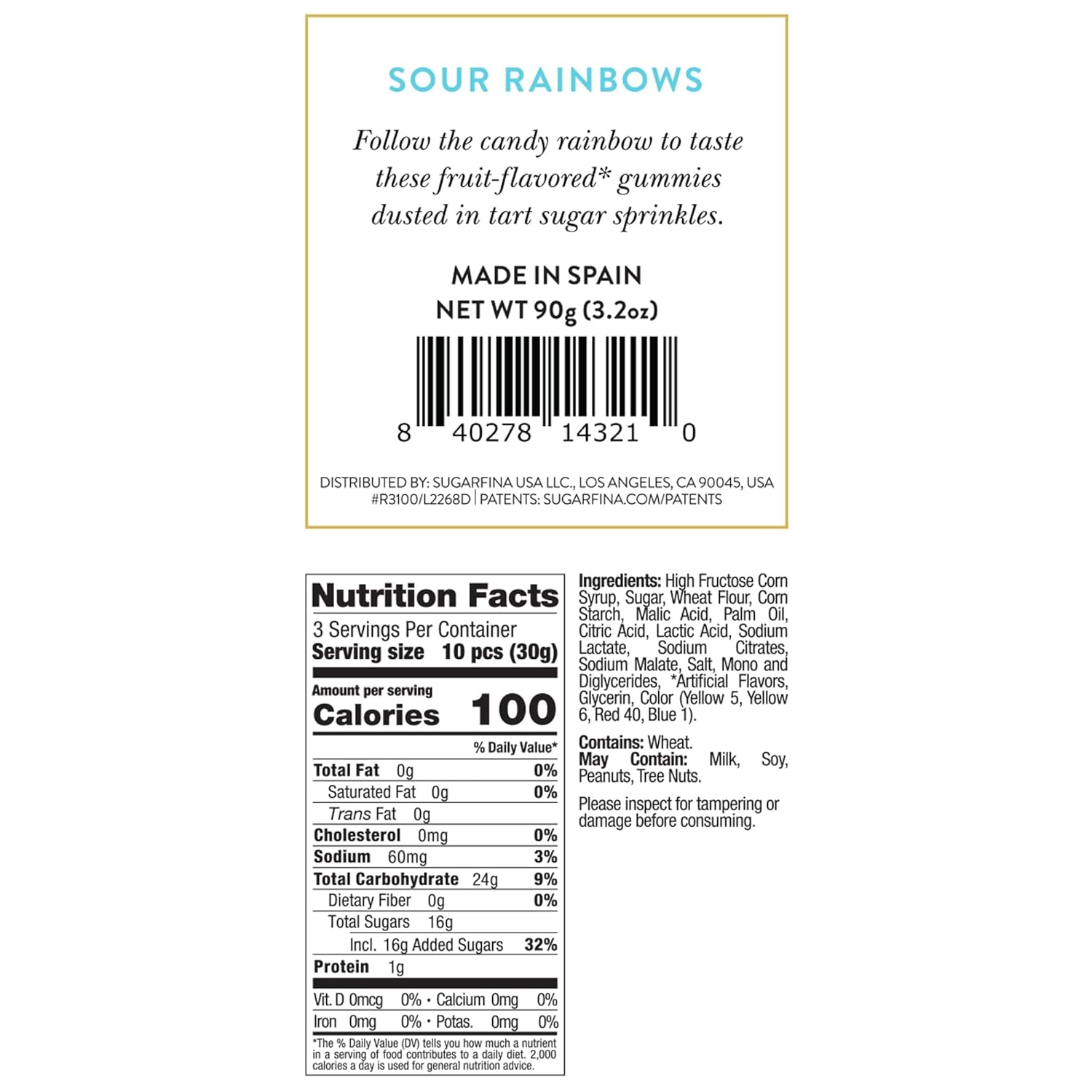 Sugarfina Sour Rainbows Small Candy Cube, Gummies, 3.2 oz, 6 Count