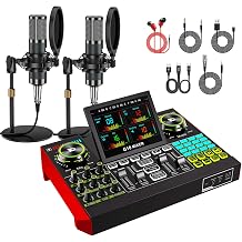 tenlamp G10 Dual Microphone Podcast Equipment Bundle with Live Sound Board Audio Mixer - Two Condenser Mics, Voice Changer, Noise Reduction, for PC/Phone Streaming, Gaming, Singing, Podcast