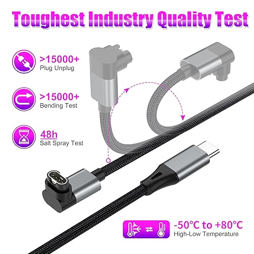 Miniatura 6 de AGVEE Paquete de 2 cables de carga USB C trenzados en ángulo de 3.3 pies de 90 grados para Garmin Watch Fenix 5 6 7, Vivoactive, Instinct, Venu,