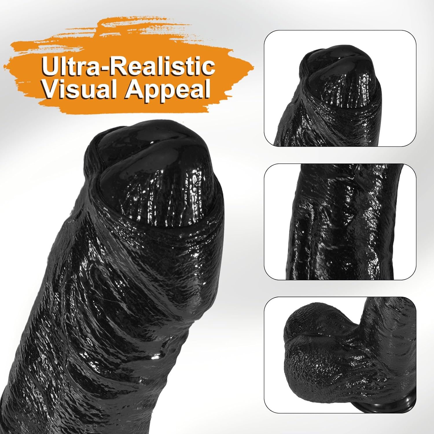 14 Inch Realistic Big Black BBC Dildo,Uncut Foreskin Thick Dildo Huge Fake Penis with Strong Suction Cup for G Spot and Anal Play Lifelike Giant Dildos Sex Toys for Women Men Couples Sexual