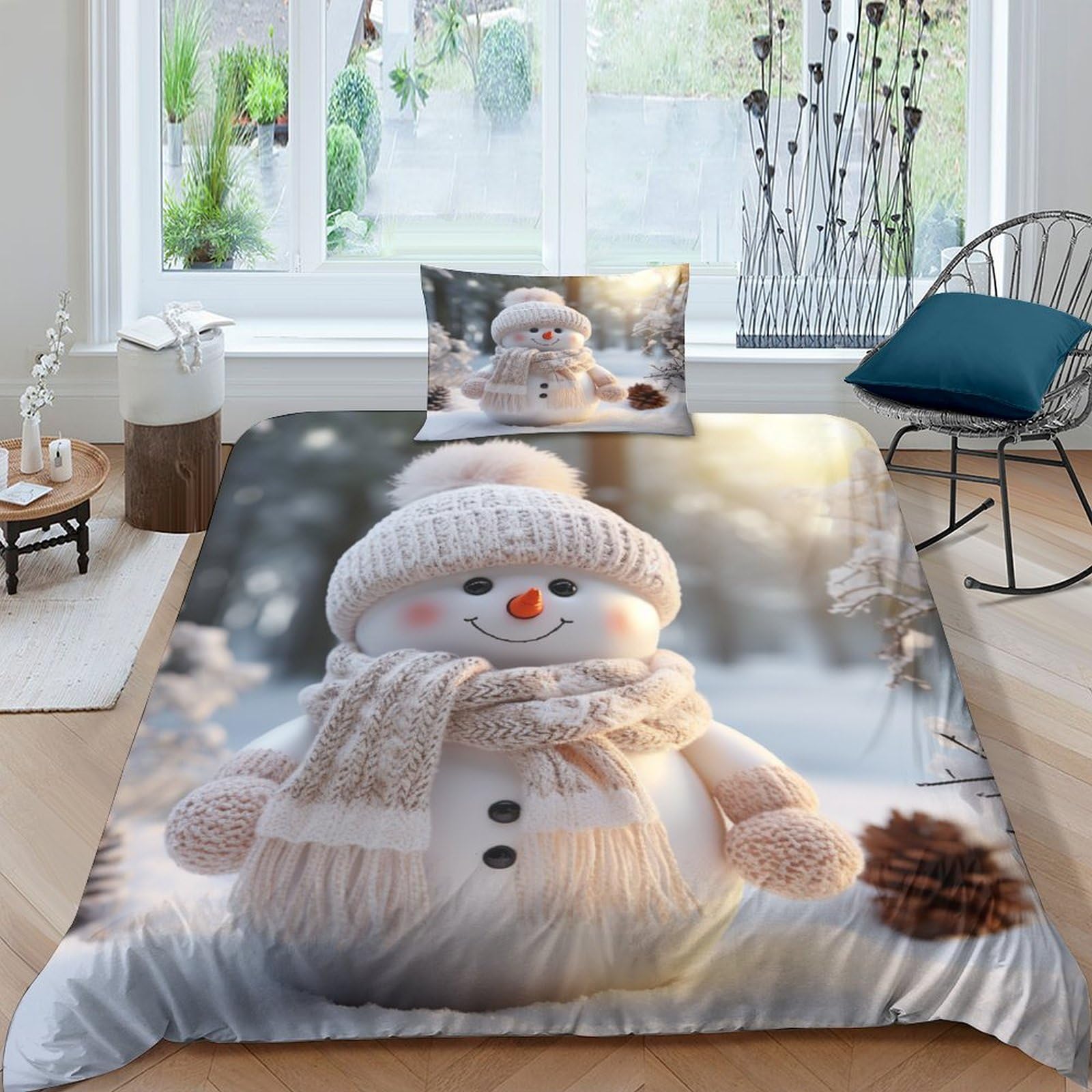Housse de couette bonhomme de neige 3D et taies d'oreiller douces pour lit enfant