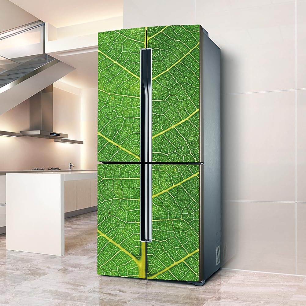 Myxjx Green Fridge Wrap, Full Covering Door Fridge Covers Skins Wall Stickers For Kitchen Decal, Leaves Vein