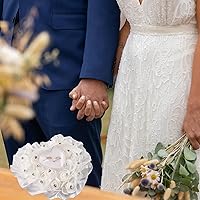 Vista 5 de Framendino, Forma de corazón blanco anillo de boda almohada elegante decoración cojín portador caja con lazo de cinta