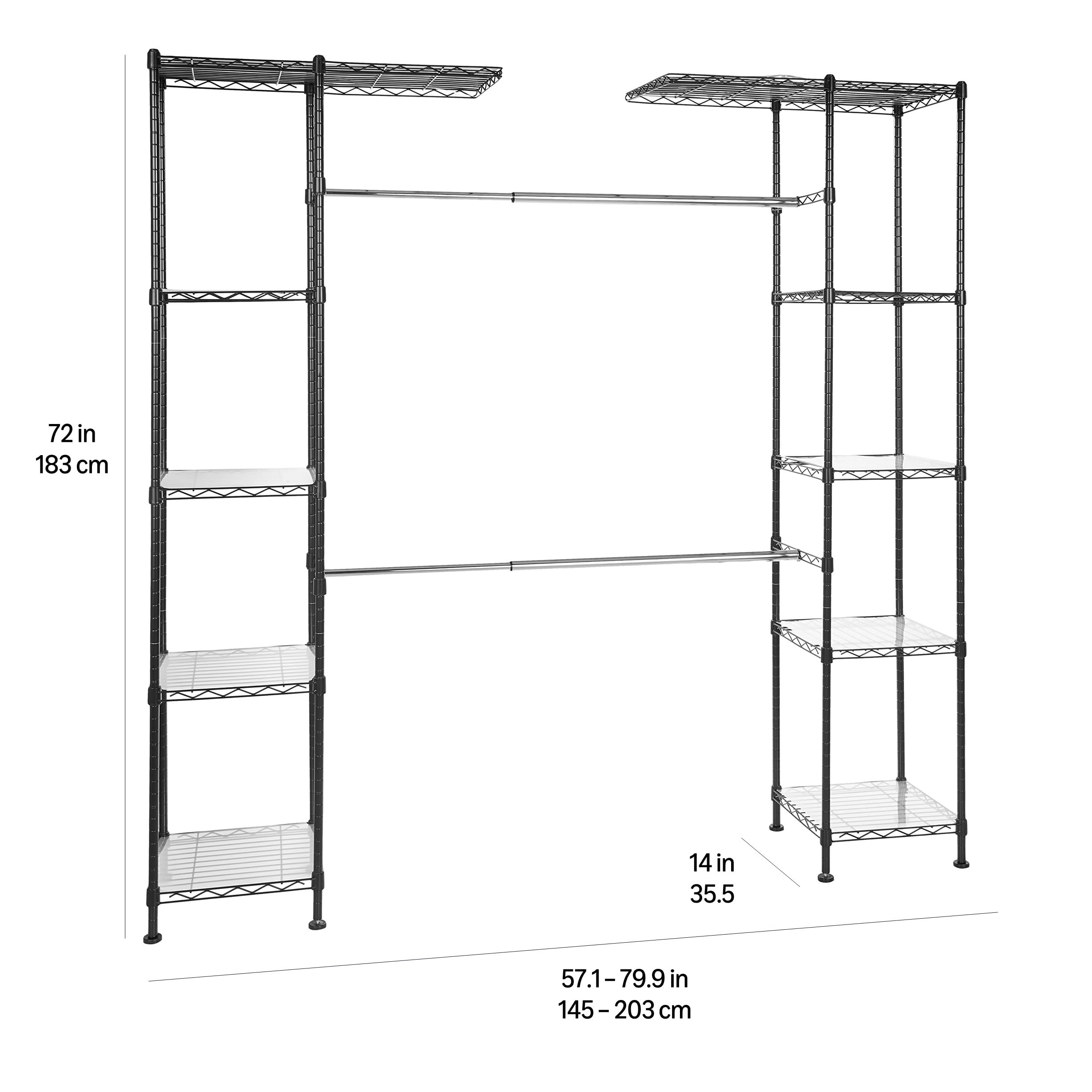 Amazon Basics Sistema organizer espandibile per armadio - Nero, 144.8 - 203.2 x 35.6 x 182.9 cm
