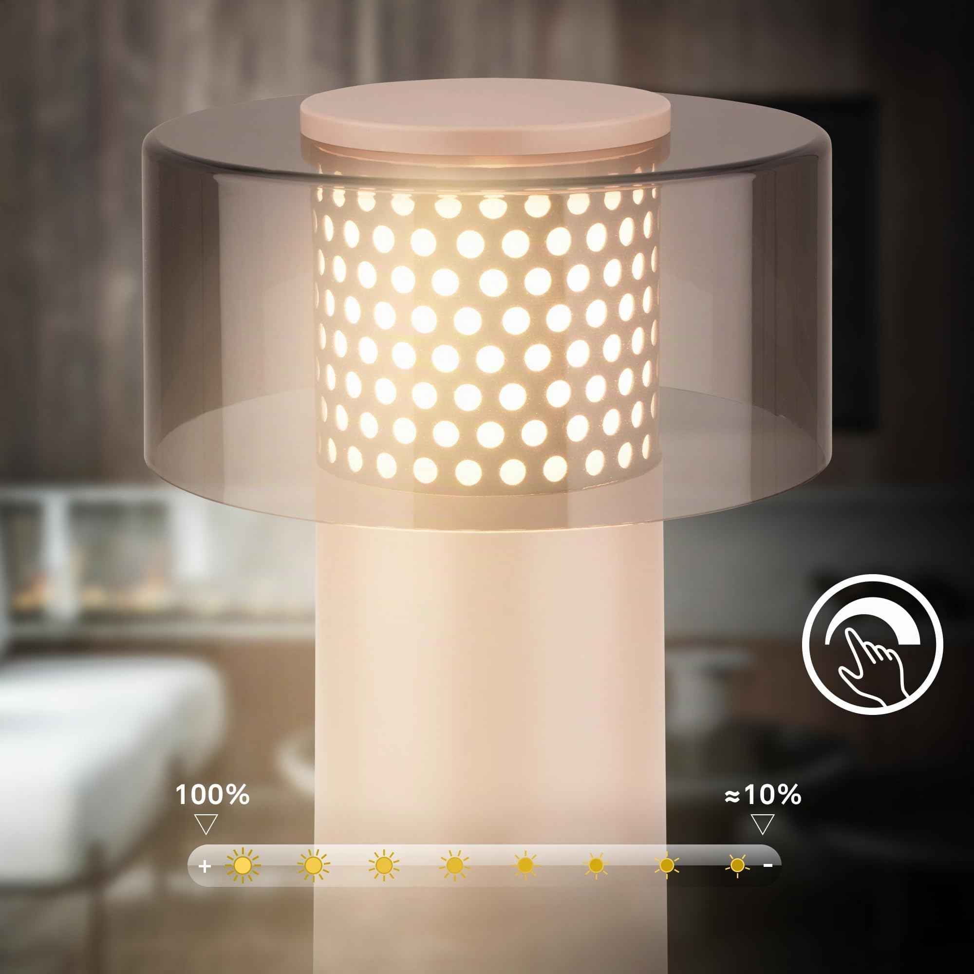 BRILONER - LED Tischlampe kabellos IP44 mit Touch, dimmbar, warmweißes Licht, Nachttischlampe, Leselampe, LED Lampe, Campinglampe, Tischleuchte, Akkulampe, Outdoor Lampe, 13x20,5 cm, Anthrazit-Beige