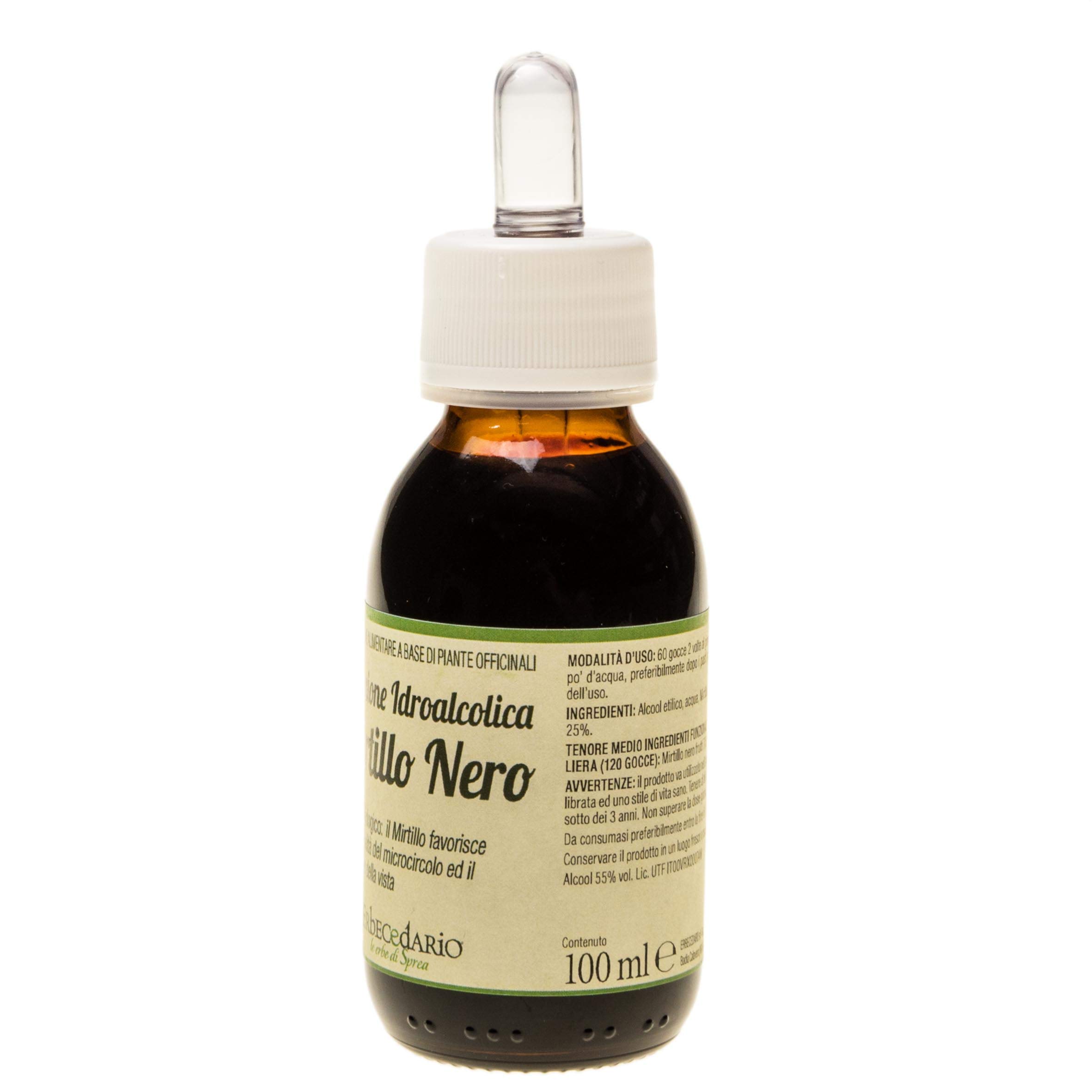 Tintura Madre Mirtillo Nero Erbecedario, Per Il Benessere Di Occhi e Vista E Del Microcircolo, Ricco di Vitamina C per Gambe più Leggere, Integratore Gambe Gonfie E Pesanti, 1 Flacone 100ml In Gocce
