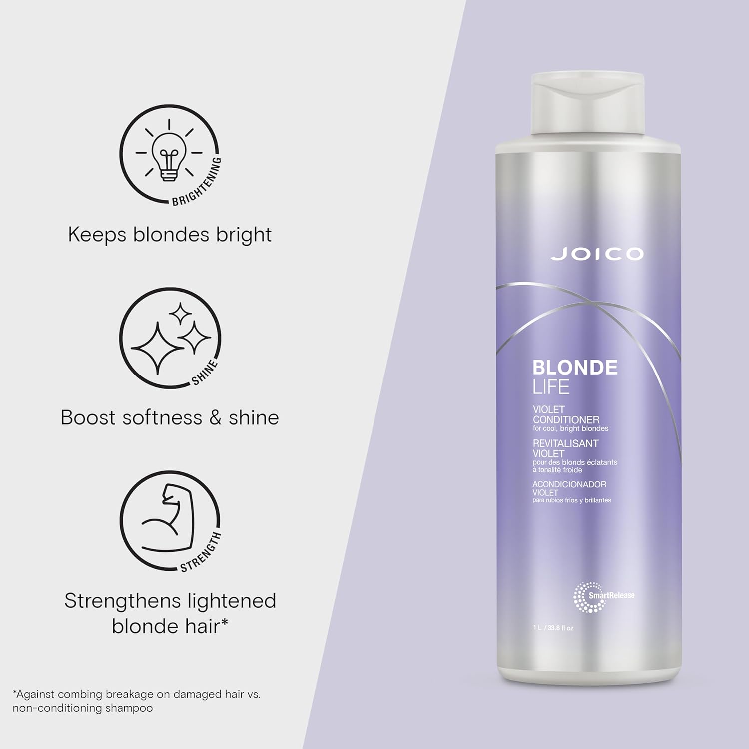 Joico Blonde Life Violet Conditioner | For Cool & Bright Blonde Hair | Neutralize Brassy Tones | Banish Yellow Tones | Boost Shine | Sulfate Free | With Monoi & Tamanu Oil