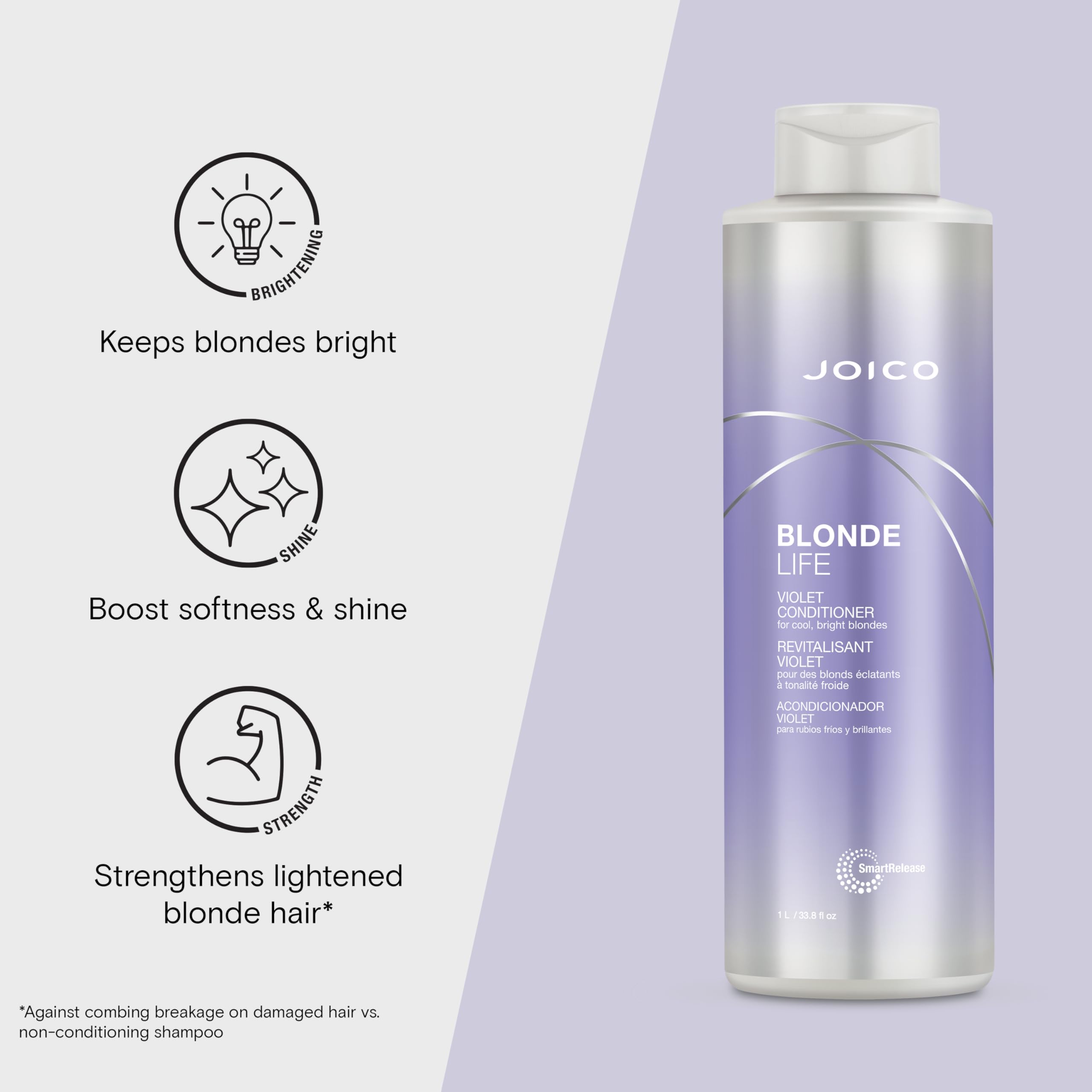 Joico Blonde Life Violet Conditioner | For Cool & Bright Blonde Hair | Neutralize Brassy Tones | Banish Yellow Tones | Boost Shine | Sulfate Free | With Monoi & Tamanu Oil