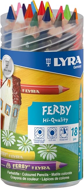 LYRA Ferby Wooden Chunky Coloured Pencils, 18 Pieces in Assorted Colours, Ideal for Children & Schools