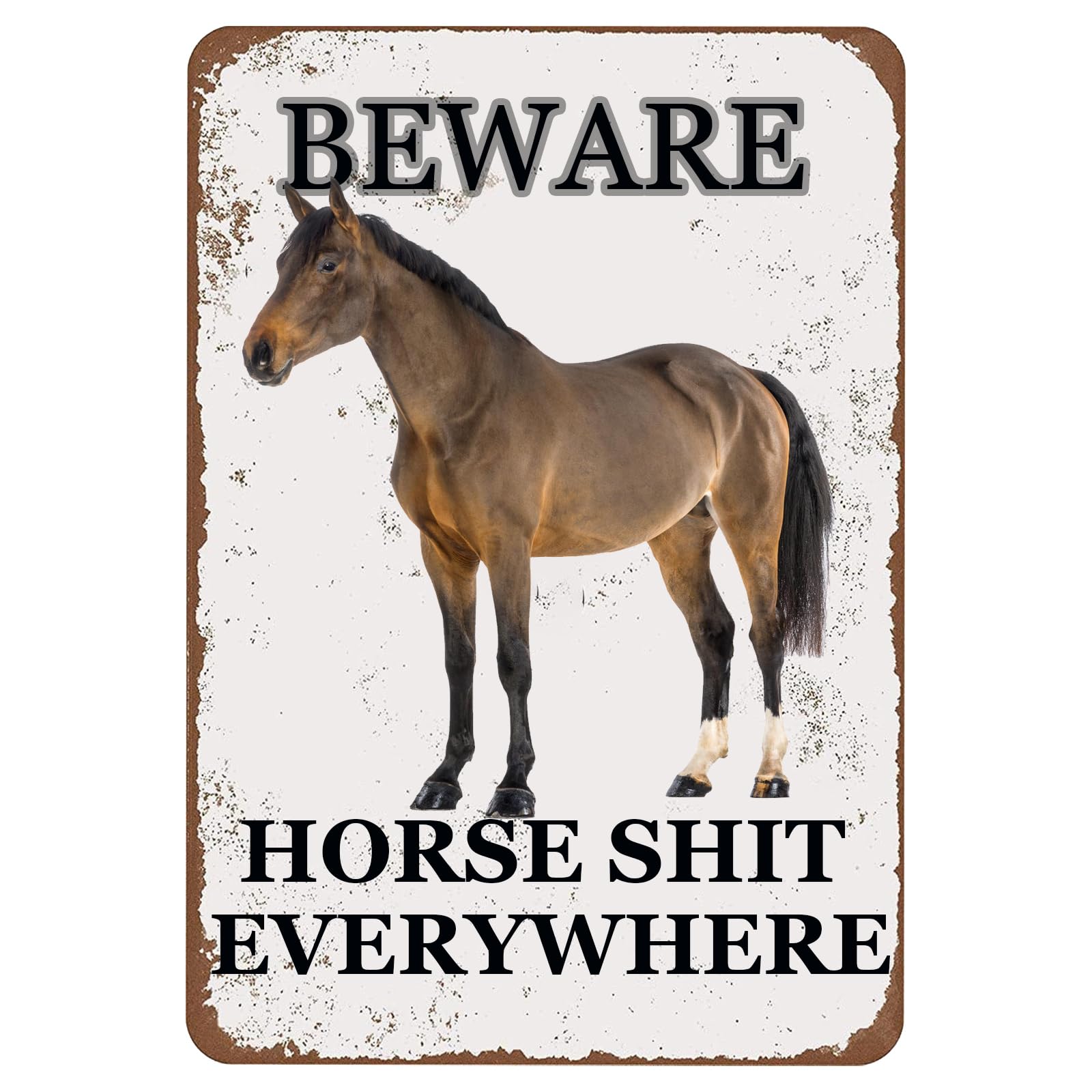 Oudrspo As Pic Warning Metal Tin Sign Beware Horse Shit Everywhere Retro Iron Painting Antique Tin Signs For Farm Garden Home Kitchen Garage Wall Decoration Plaque 8X12 Inches