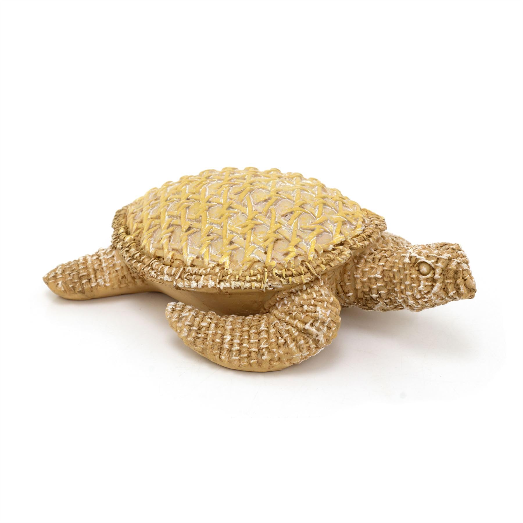 Resin Sea Turtle Ornament | Coastal Turtle Decoration with Rustic Rattan Effect | Nautical Shelf Decor for Ocean Lovers & Beach-Themed Homes