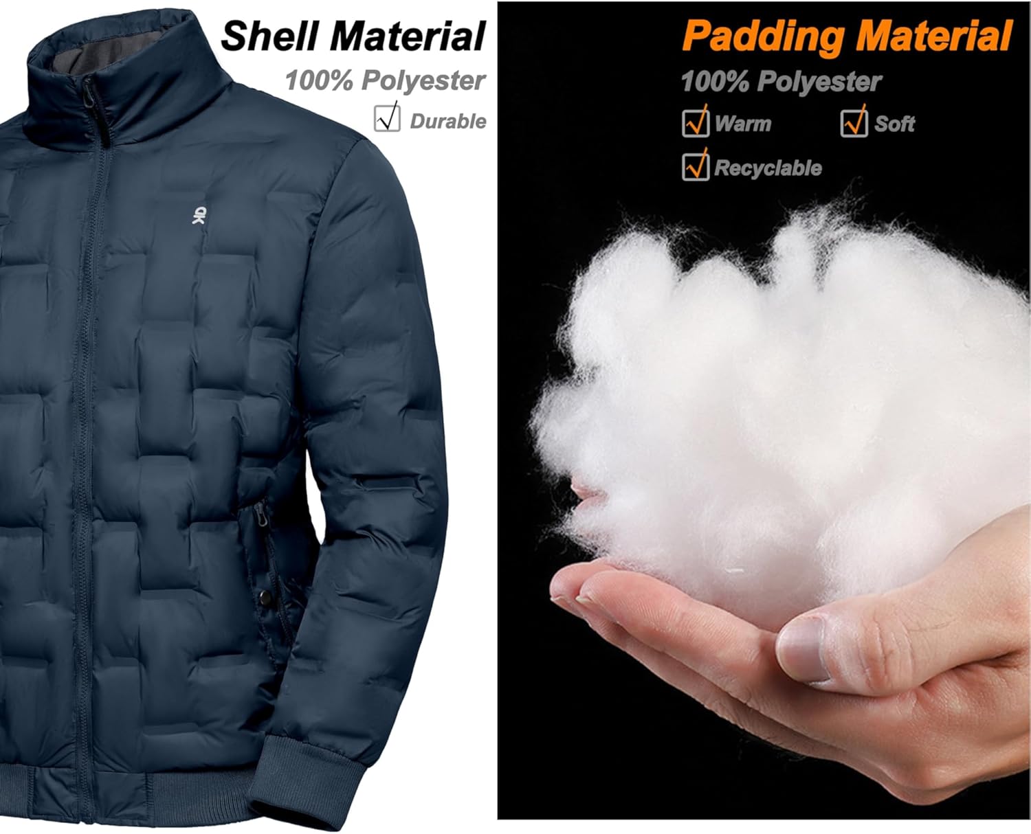 Little Donkey Andy Men's Puffer Warm Jacket Windproof Winter Coat with Recycled Insulation Navy XL