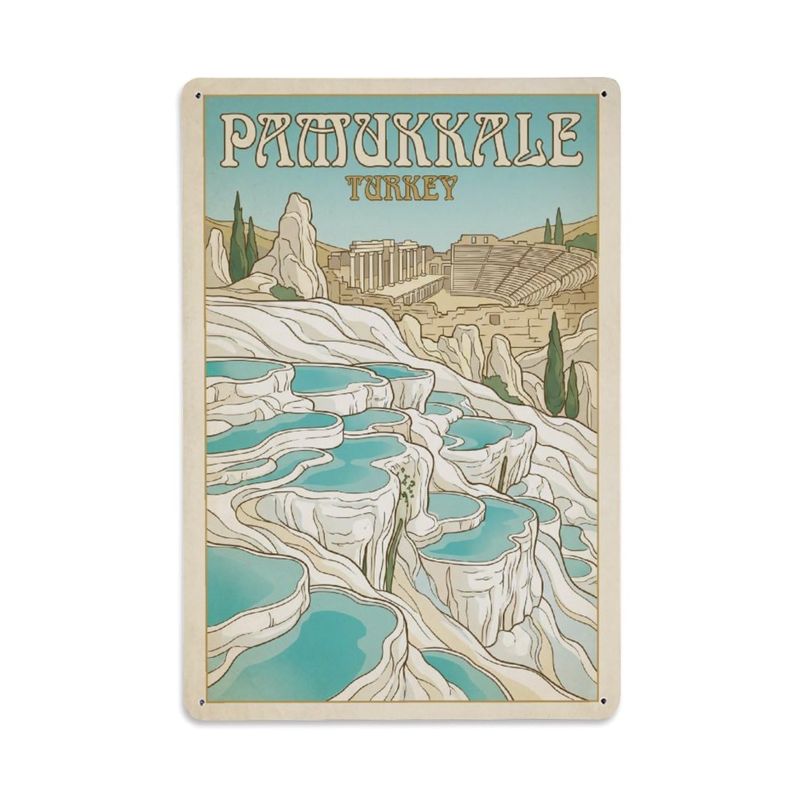 Metal Tin Sign Turkey Pamukkale Travel Retro