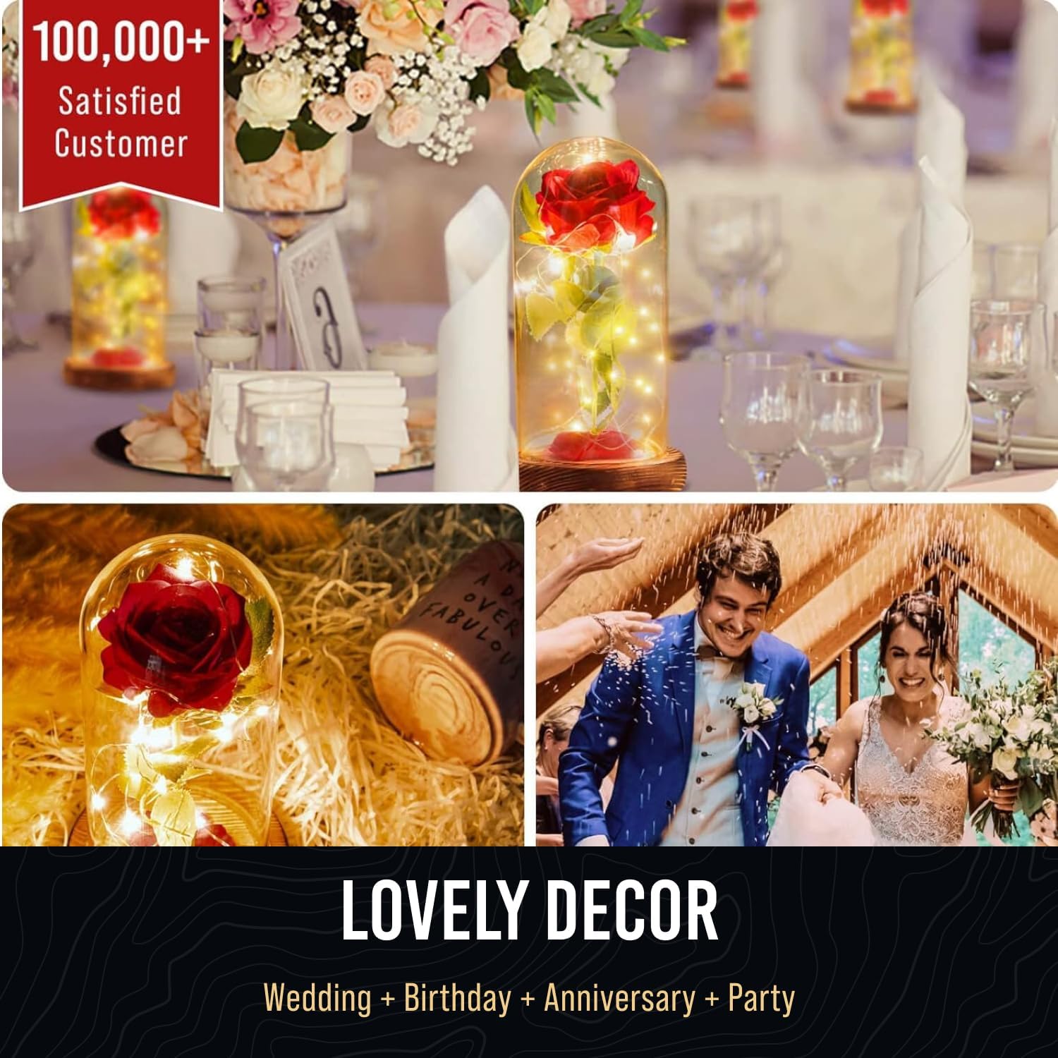 Norcalway Premium Valentines Day Gifts for her - Rose in Glass Dome with 6hr Timer - Birthday Gifts for Women, Mom from Daughter, Son, Kids - Beauty and The Beast Rose in a Glass Dome for decorations