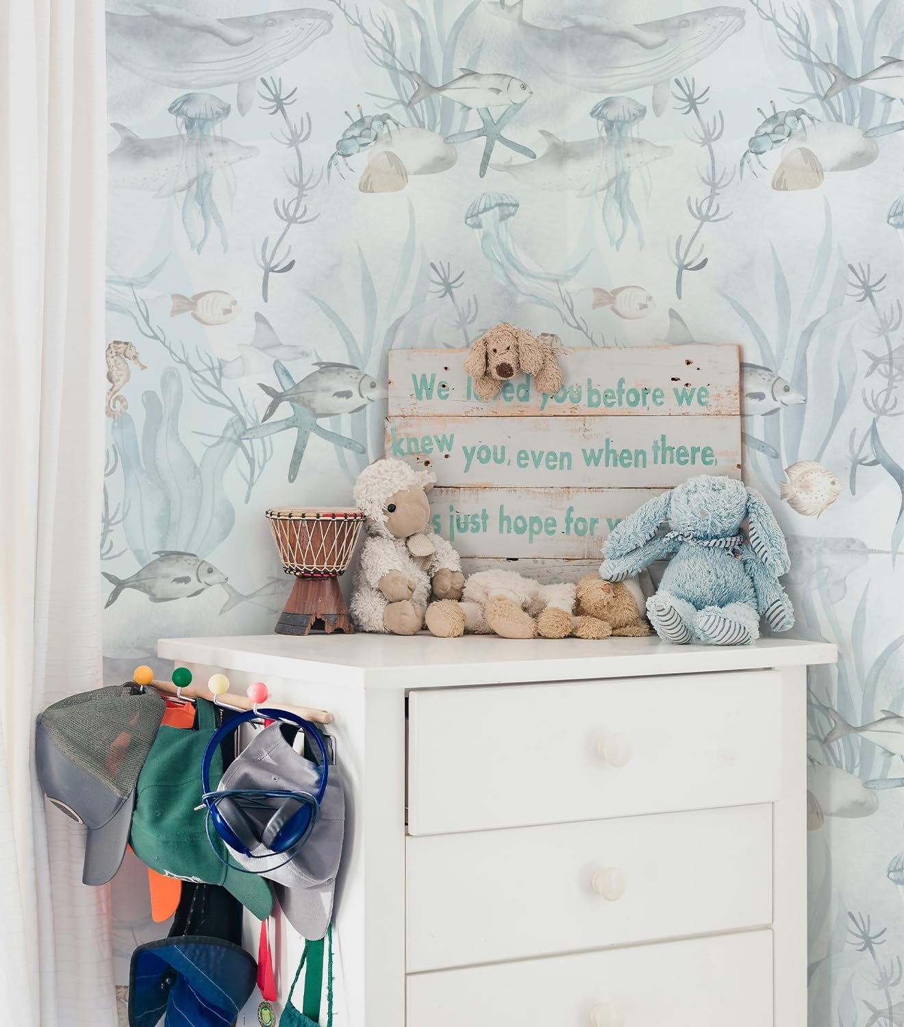 Peel and Stick Wallpaper Aqua Blue Coral Reef Marine Fish Wall Paper Coastal Wallpaper Removable contactpaper for Home Bathroom Decorations (Aqua Blue, 17.3"x118")