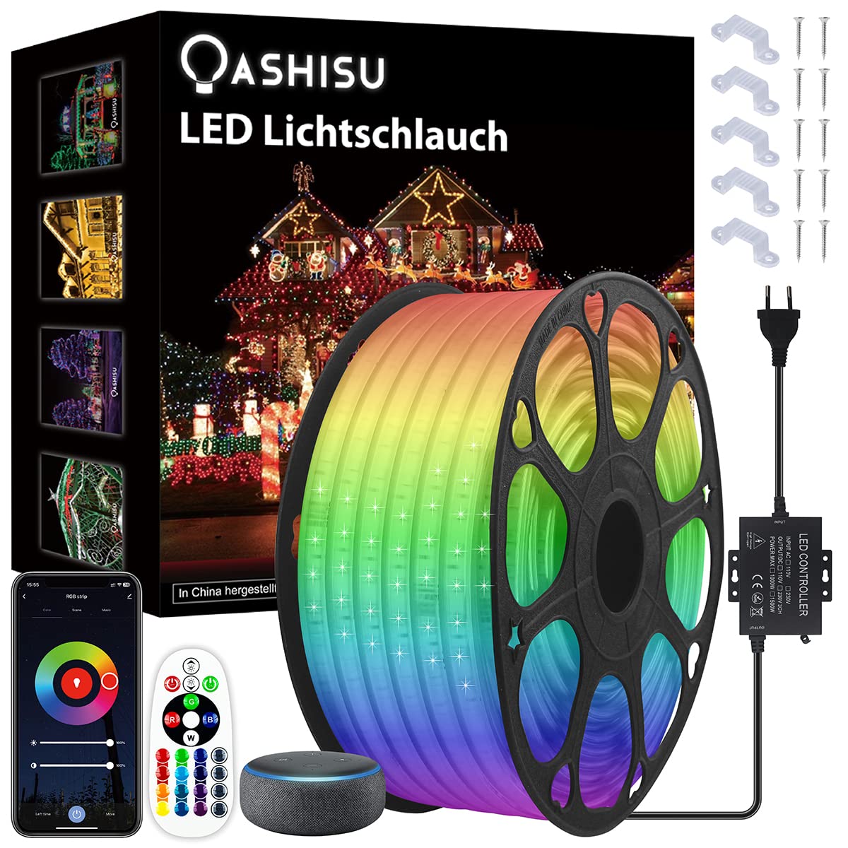 30M 2023 LED Lichtband RGB Strip Außen Bluetooth LED Streifen RF Fernbedienung Lichterschlauch Funktioniert mit Alexa & Google Assistant Wasserdicht IP65 Lichterkette App-Steuerung Musik-Sync