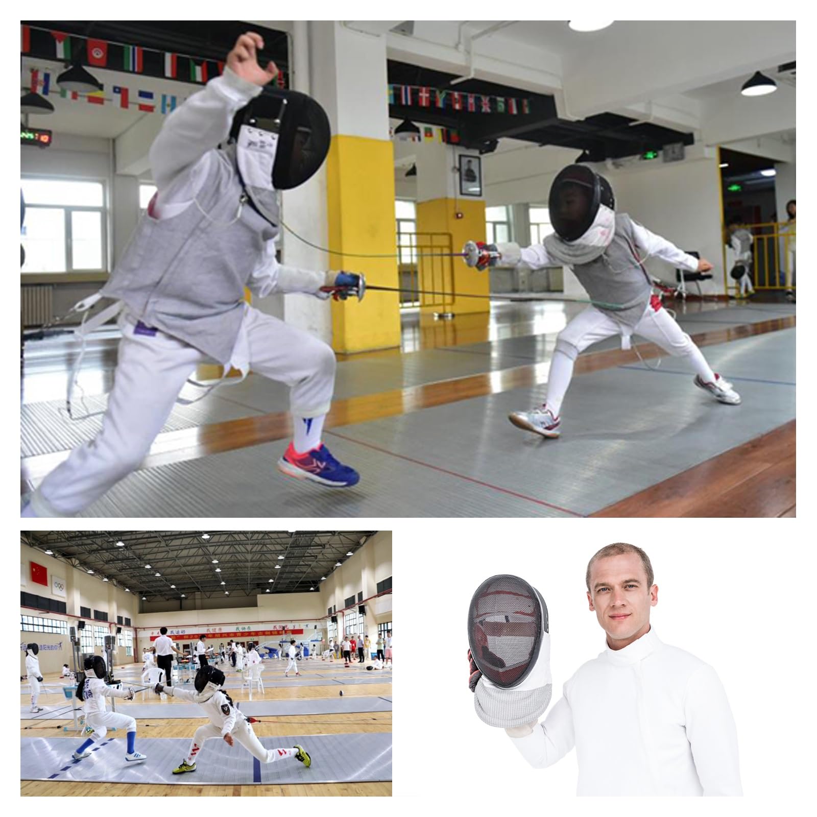 Florett-Fechtmaske, Fechtschutzhelm, Fechtausrüstung, für Florett-Athletentraining, Einsatz Für Athleten, 350N(Medium)