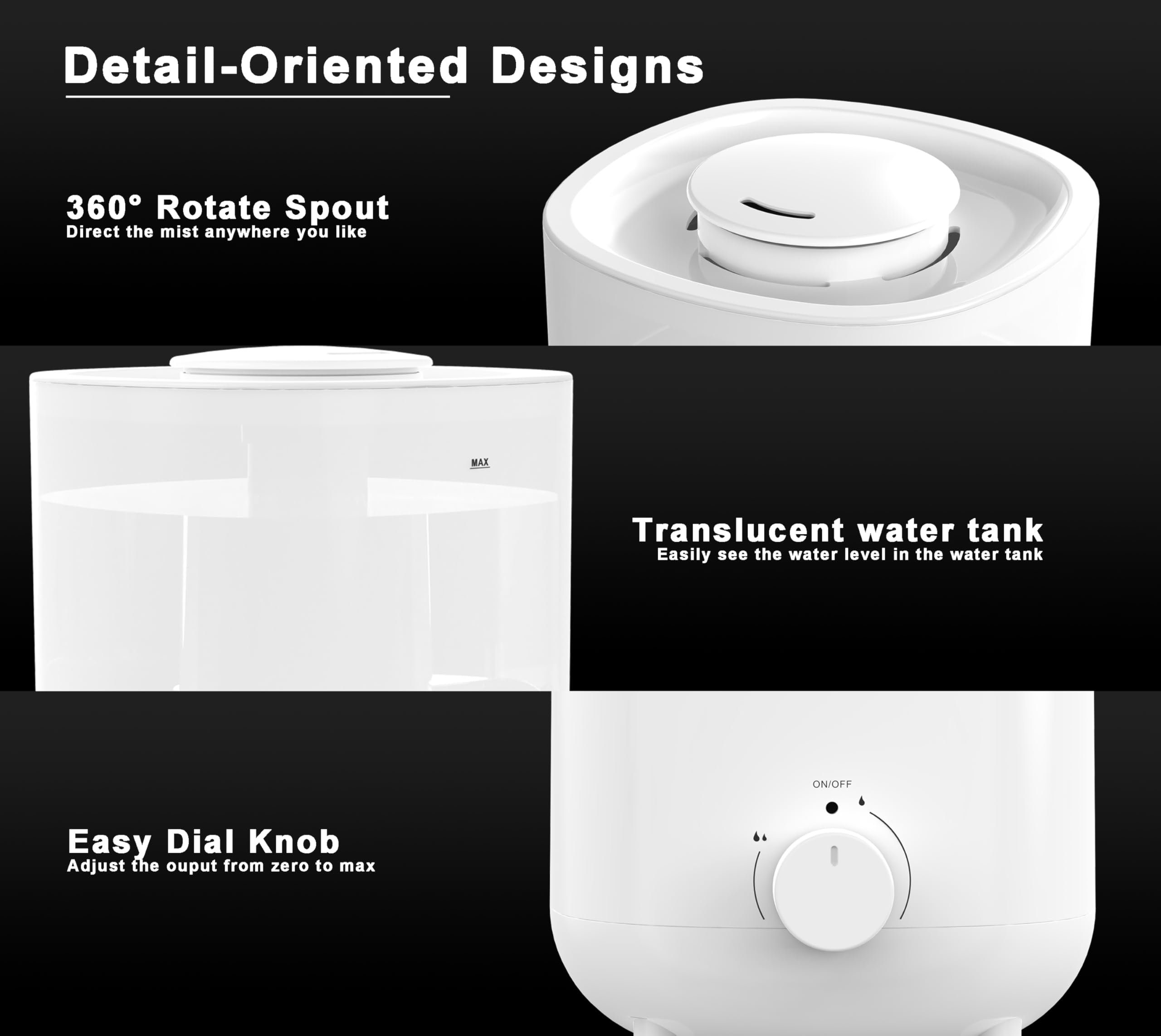 iTOMA 2111 - Humidificador de 2,6 l, color blanco, funcionamiento con una sola pulsación, niebla ajustable 360°, ultrasónico silencioso, para dormitorio y oficina