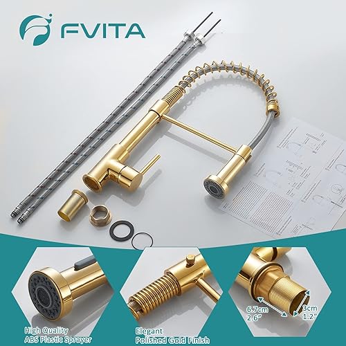 Miniatura 4 de FVITA Grifo de cocina con rociador, grifo de fregadero de cocina de una sola manija, grifo de arco alto para fregadero de cocina (níquel cepillado y