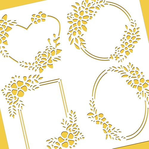 Miniatura 3 de BENECREAT Plantillas de marco de flores, plantillas de pintura de corona de flores de 12 x 12 pulgadas, plantillas de marco de flores para álbumes