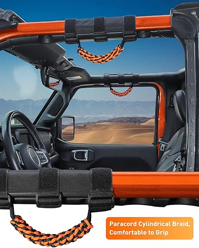 Miniatura 9 de Savadicar 4 asas de agarre de barra antivuelco, mango de agarre de tejido circular compatible con Jeep Wrangler CJ YJ TJ JK JKU JL JLU y Gladiator