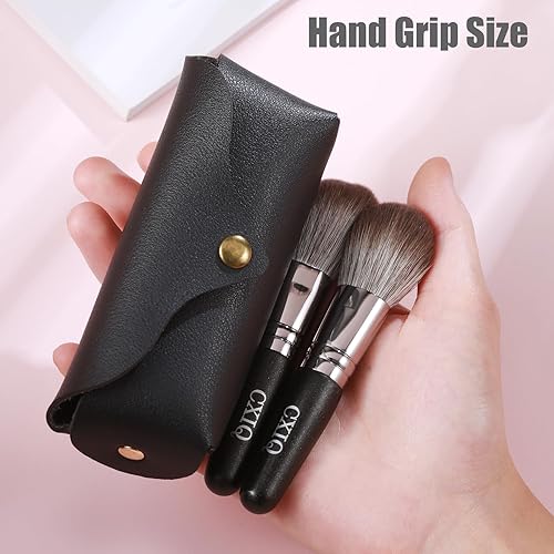 Miniatura 3 de Juego de brochas de maquillaje de viaje con bolsa (5 unidades), kit de pinceles cosméticos portátiles de doble extremo para base, sombra de ojos,