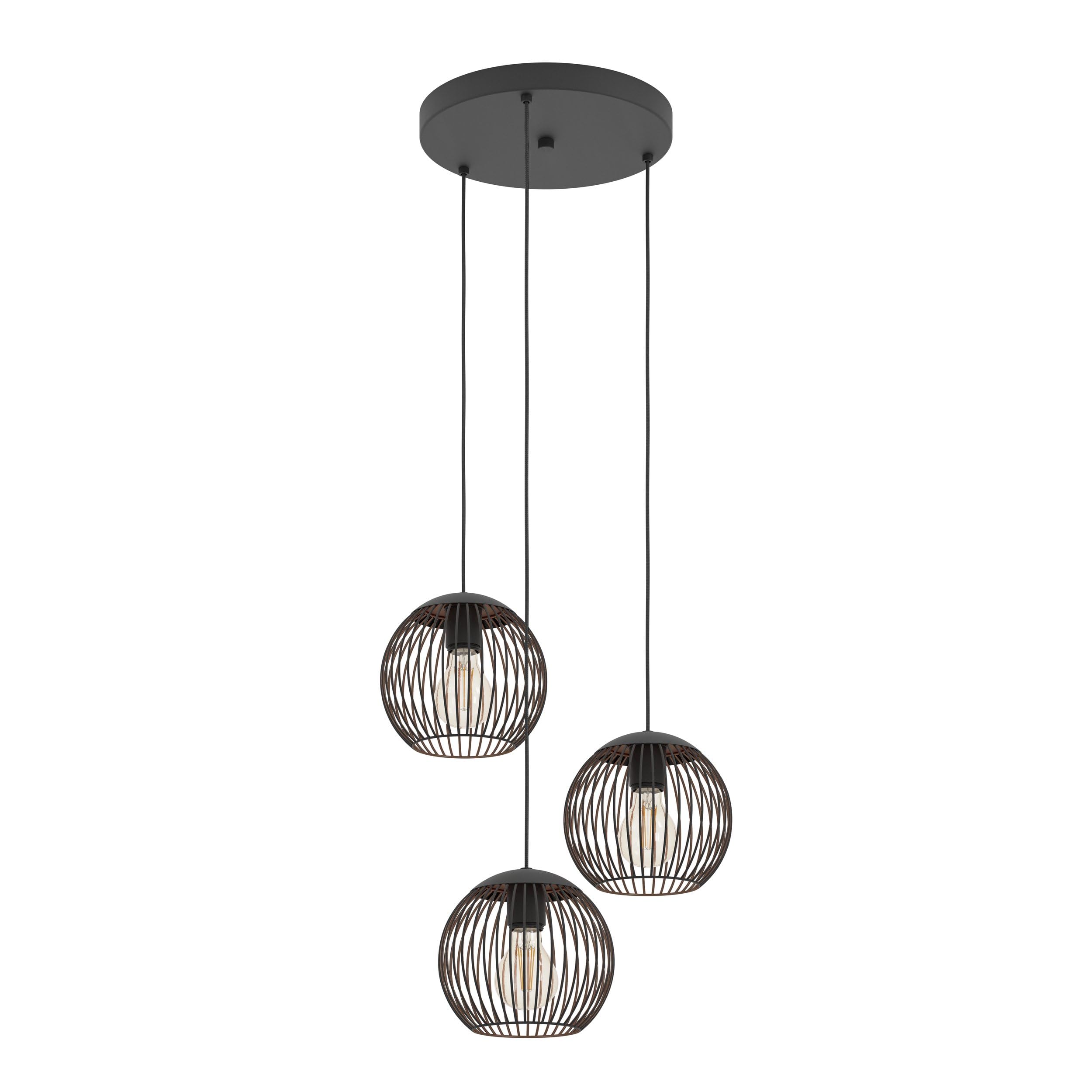 Eglo Cluster Pendant Lighting Almanzora, 3-Light Hanging lamp for Dining Table, Ceiling Light Fitting Living Room, Black and Copper Coloured Metal, E27 Socket, Ø 46.5 cm — image 1