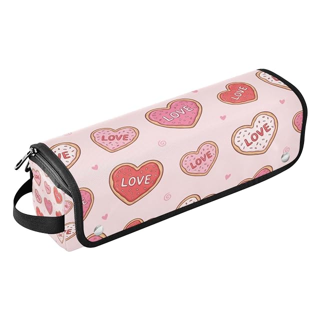 Heart-Shaped Cookies Valentines Hair Tools Travel Bag Portable Hair Accessory Organizer with Heat Resistant Mat 2 in 1