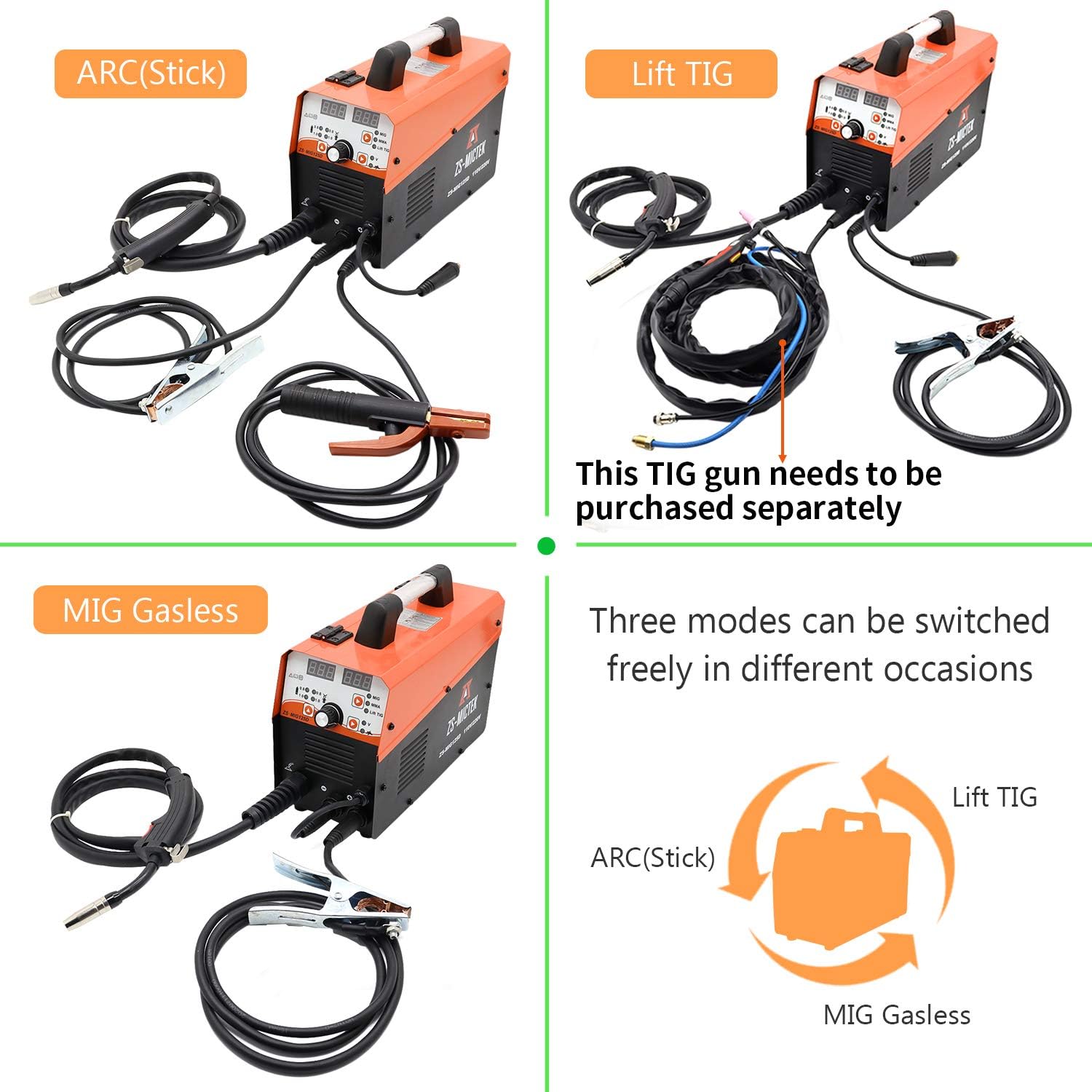 Top Rated MIG Welder Gas/Gasless 110/220V Inverter MIG/Stick/Lift TIG Welders 125 Amp 4 in 1 IGBT Flux Core/Solid Automatic Feed Wire Digital Display Combo Portable Welding Machine