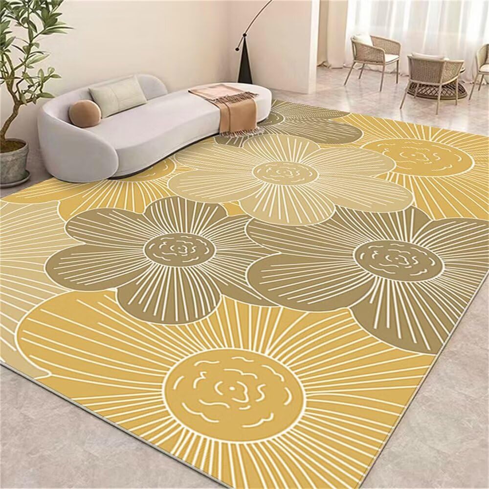 Tapis enfant gris et jaune 80x150 résistant à l'usure pour deco salon moderne