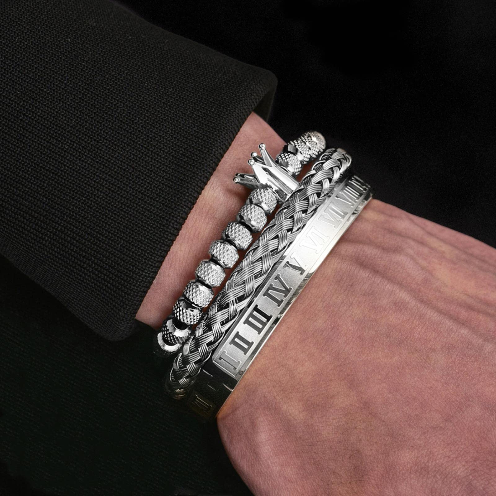 Bracelet Homme Cuir Et Acier - Plaqué Titane Or Gold, Idée Cadeau Luxe, Neuf