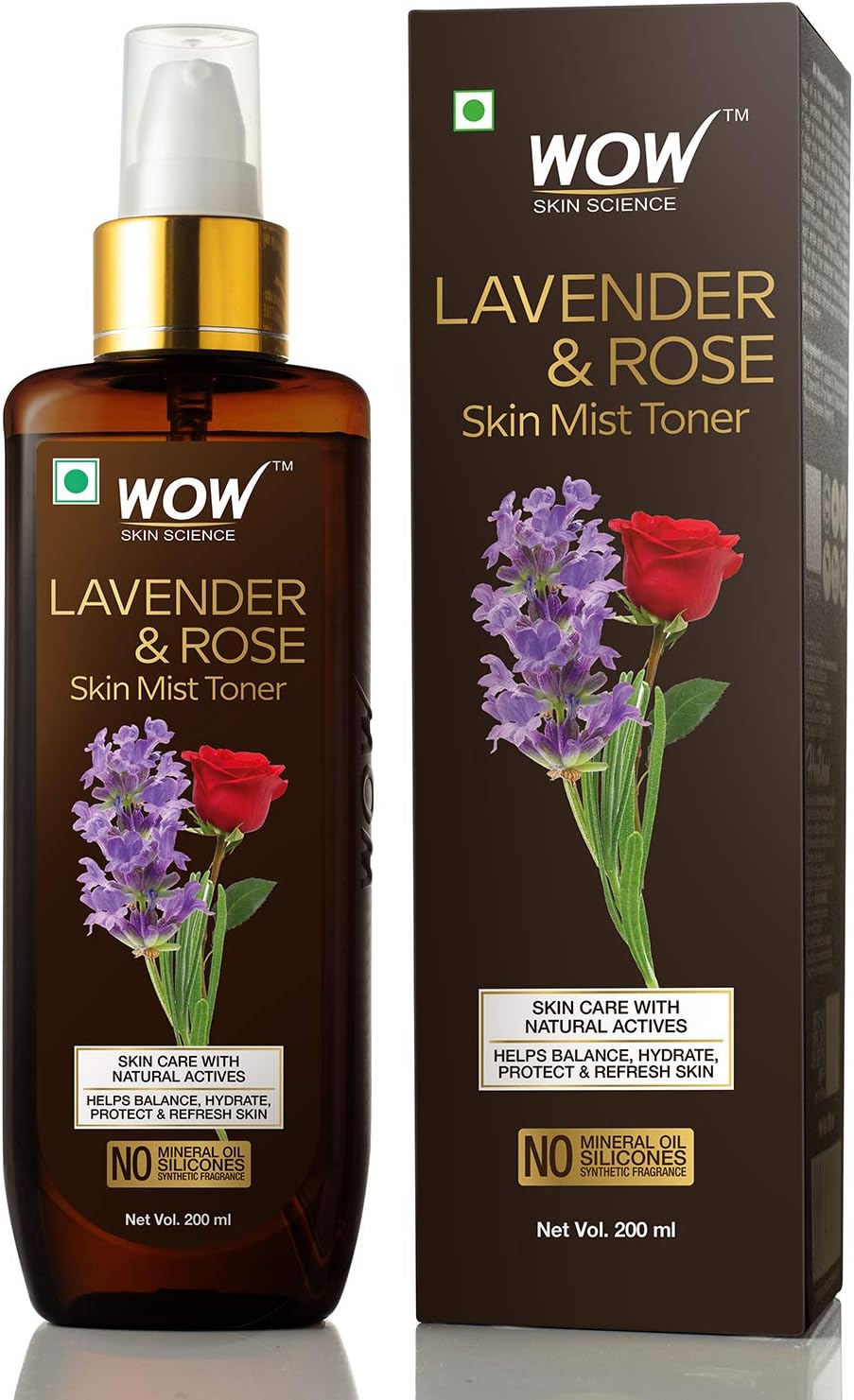 WOW Skin Science Lavender & Rose Skin Mist Toner Oil | No Parabens & Sulphate | Ingredients:Lavender Hydrosol,Rose Hydrosol,Witch Hazel Extract,Green Tea Extract & Cucumber Extract | Pack of 1, 200mL