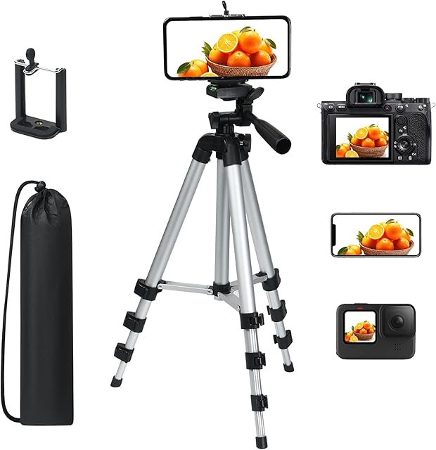Vicloon Camera Phone Tripod, 42 Inch Lightweight Aluminum Phone Tripod, Travel Tripod for Cellphone and Camera + Universal Smartphone Tripod Holder Mount + Carrying Bag