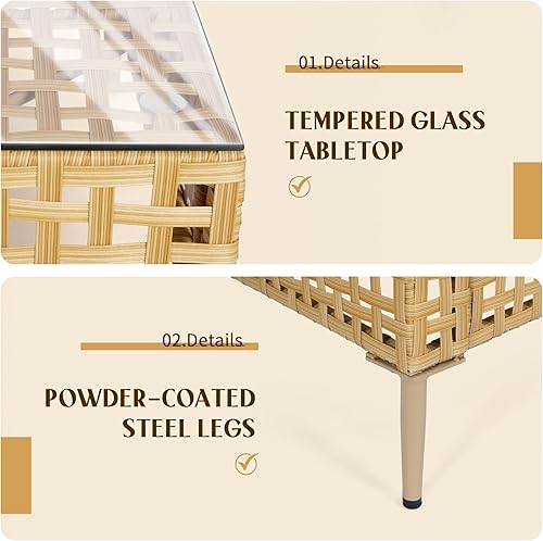 Miniatura 5 de LHBcraft Juego de muebles seccionales de mimbre de 7 piezas, muebles modulares de ratán para exteriores, juegos de conversación de patio, sofá