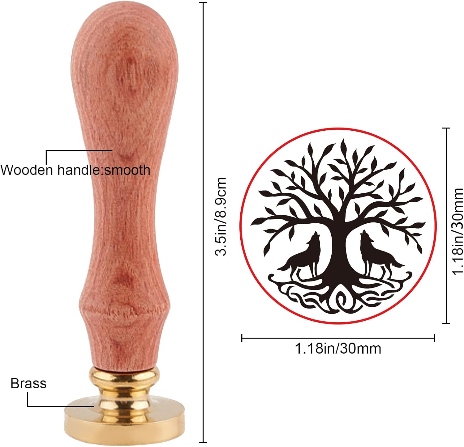 SUPERDANT Tree of Life Wax Seal Stamp 2 Howling Wolf Under Tree Vintage Wax Stamp 30mm Sealing Stamps with Removable Brass Head Wood Handle for Party Wedding Invitation Greeting Card - Image 3