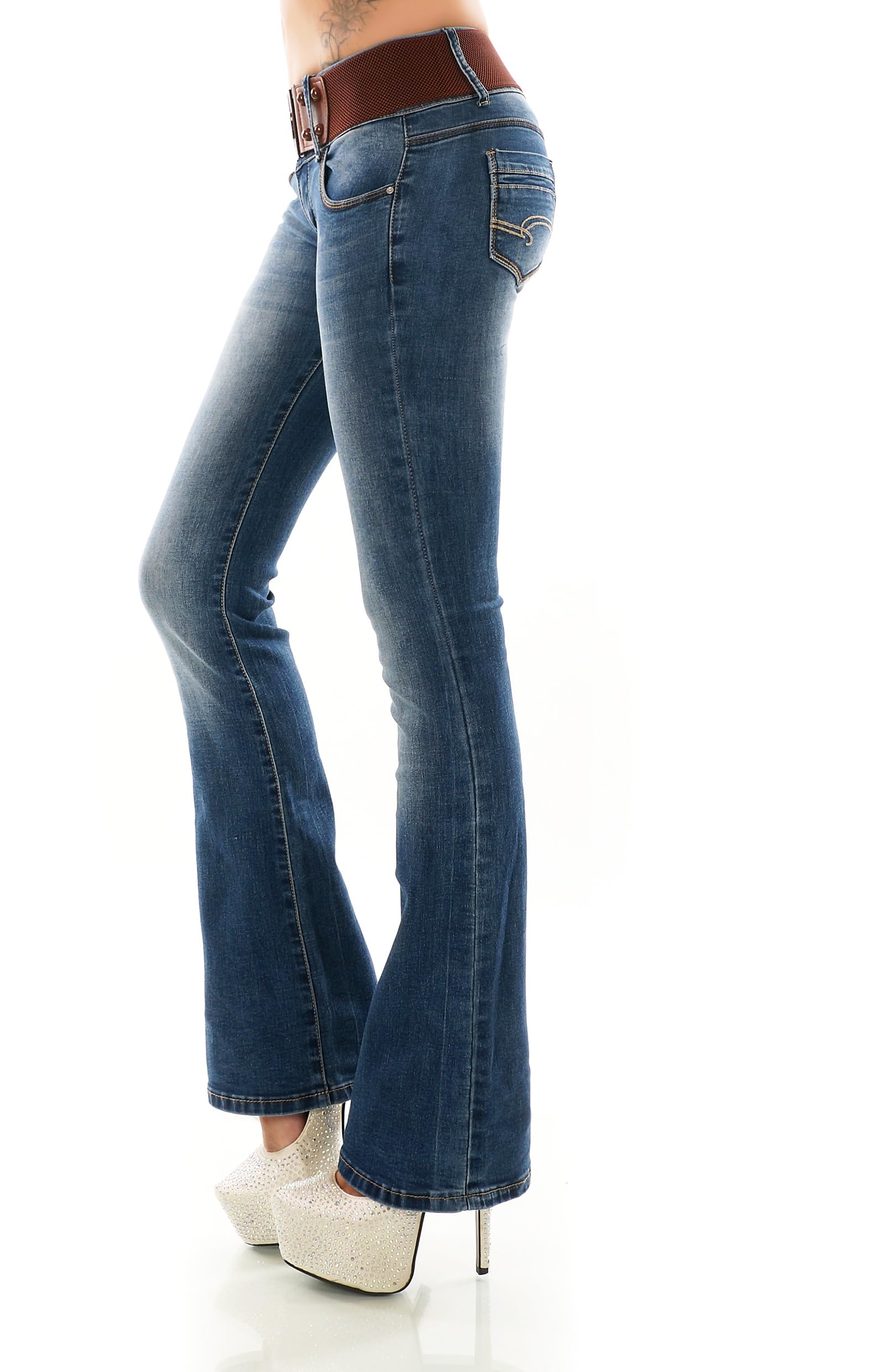 Miss RJ Jeans Hüft Bootcut Jeans Damen Jeans Schlag Jeanshos