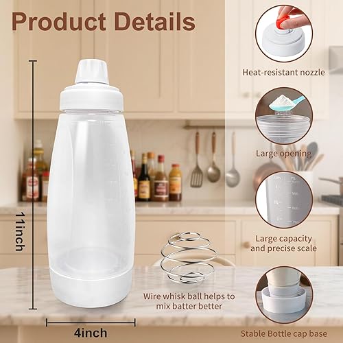 Miniatura 2 de Dispensador de masa para panqueques con bolas de licuadora, equipado con espátula de silicona, botella mezcladora de panqueques, botella exprimidora