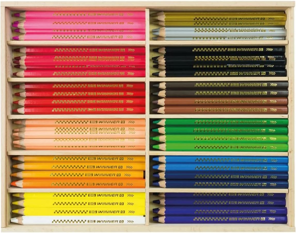 Eberhard Faber Silver – Pack of 96 pcs Big Winner Thick Coloured Pencils in a Wooden Case