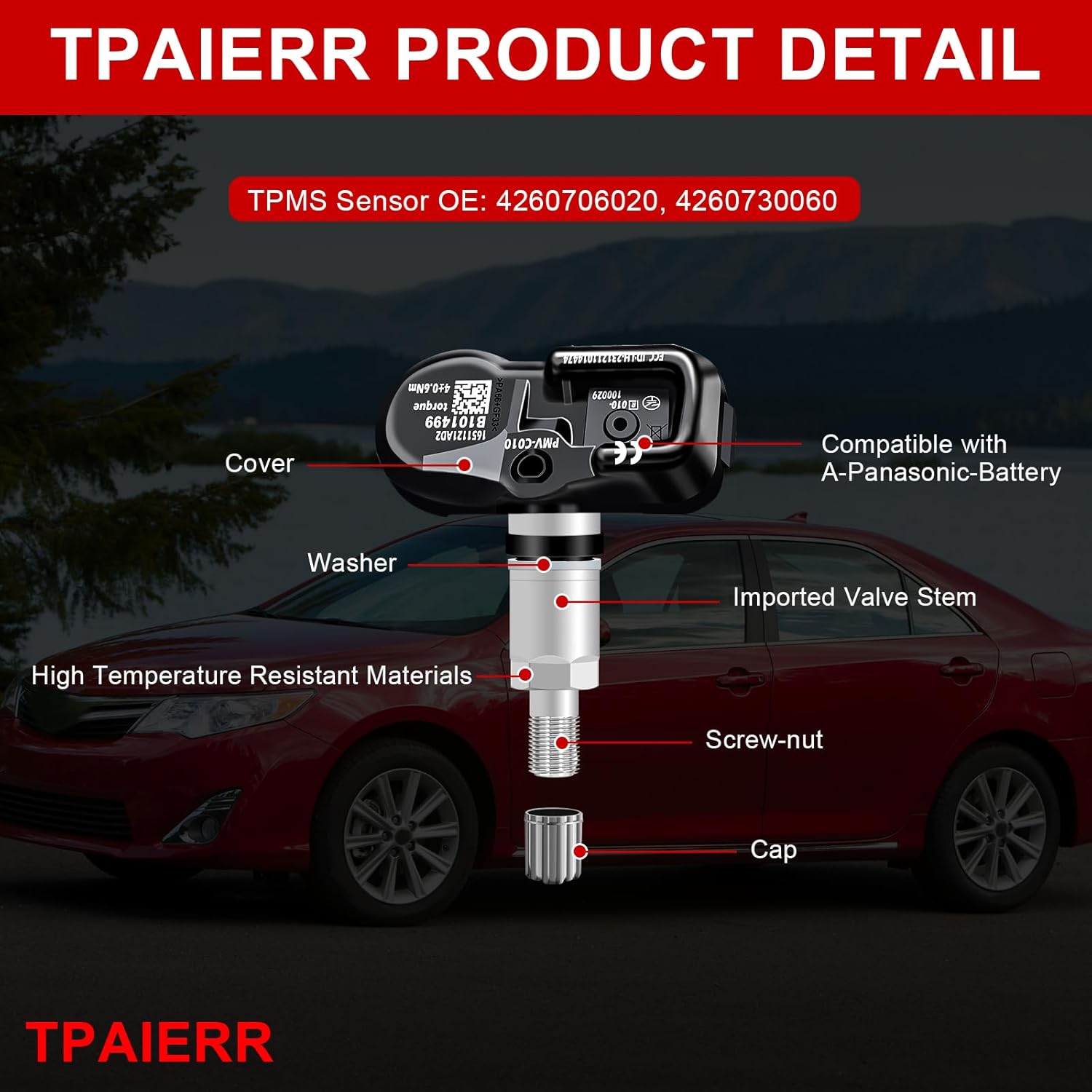 4Pcs TPMS Sensor, 315Mhz OE 4260706020 4260730060 Pre-Programmed Tire Pressure Monitoring System Compatible with Toyota/Camry/Corolla RAV4/Highlander/Avalon/Yaris/Land/Cruiser Set of 4