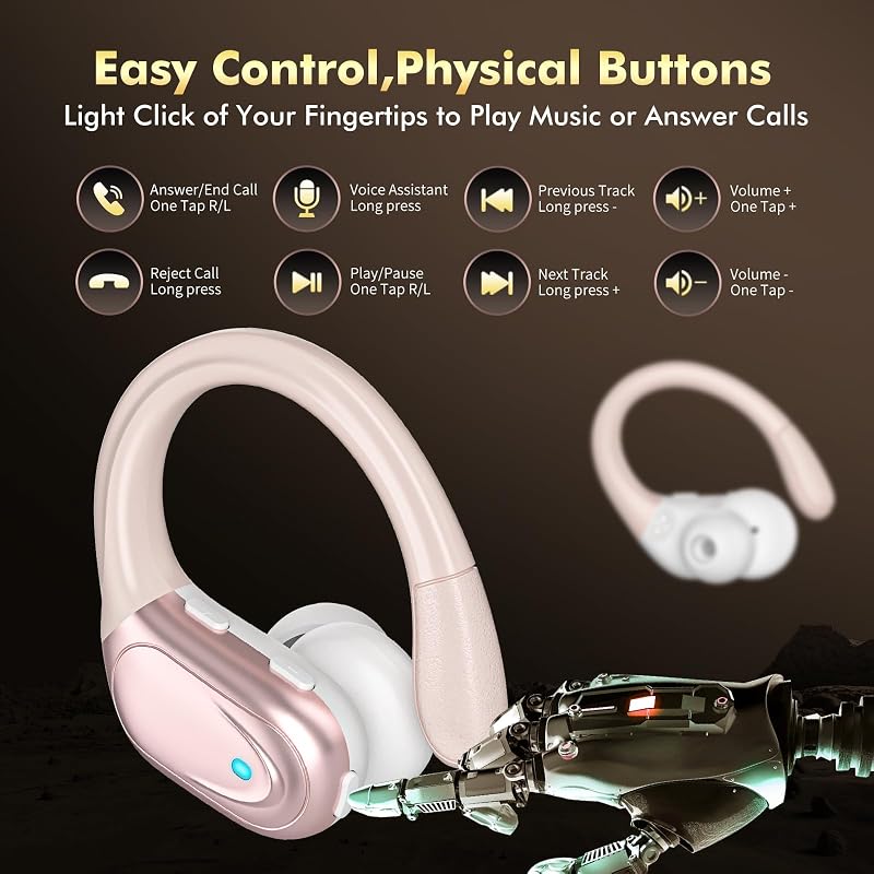 HAOYUYAN Sports Bluetooth Headphones, 80Hrs Playtime Wireless Earbuds with LED Power Display, IPX7 Waterproof Earphones for Workout/Running, Noise Canceling Headset Ear Buds（Rose Gold） image 6