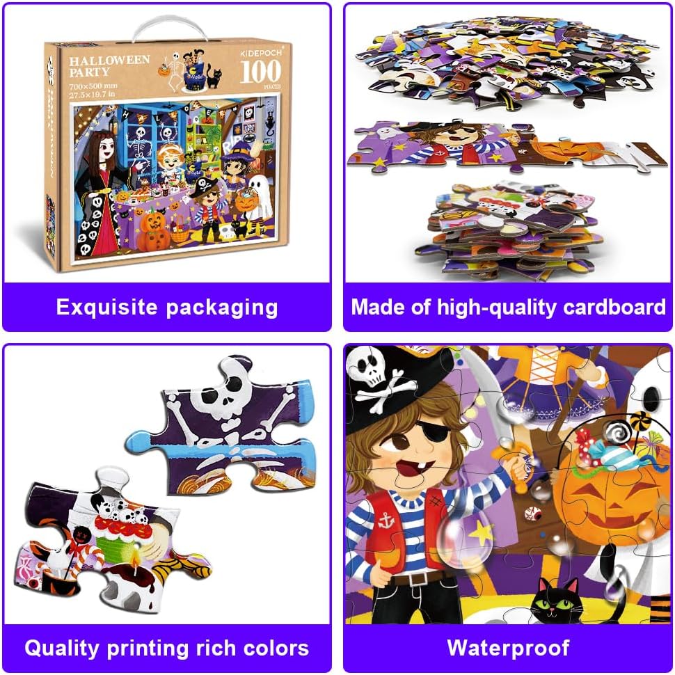 Halloween Jigsaw Puzzles 100 Pieces Costume Party Colorful Puzzle for Family Game Gift, 27.5 x 19.7 Inch