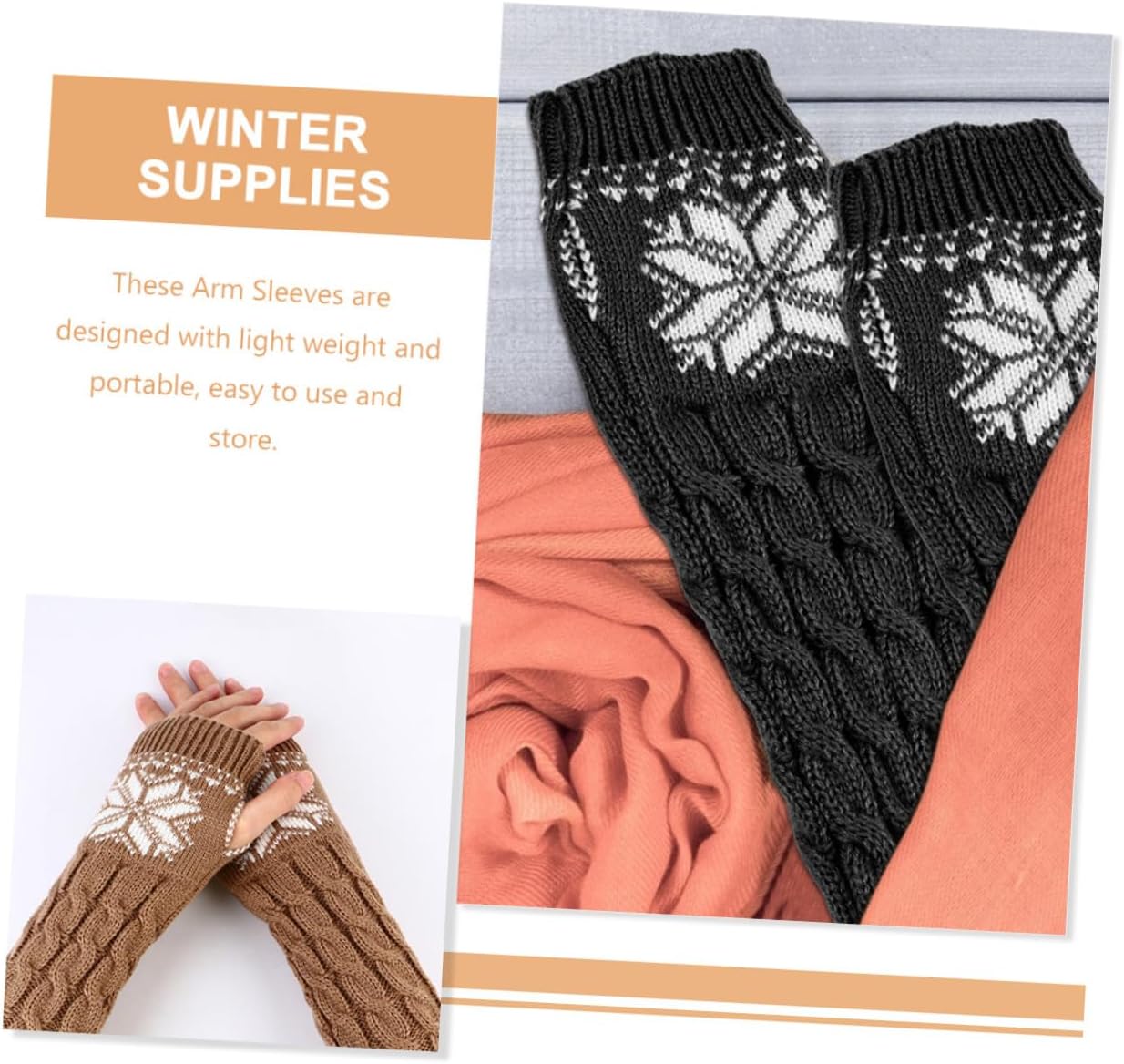 Didiseaon 2 Pairs Women’s Winter Arm Warmers Christmas Jacquard Knit Fingerless Arm Sleeves Black One Size Skin-friendly Washable for Outdoor Cold Weather