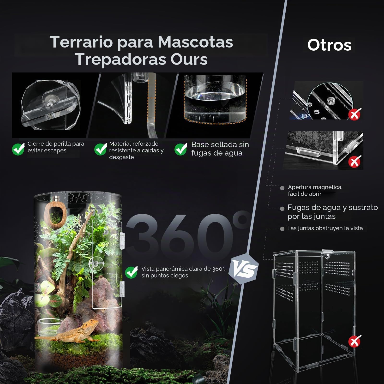 Terrario Cilíndrico, 360° Terrario Reptiles Transparente - Vivarium Insectos Acrílico, Caja de Cría para Araña Saltadora, Gecko, Lagarto Dragón Barbudo, Caracol, Insectos Palo, Rana Arbórea